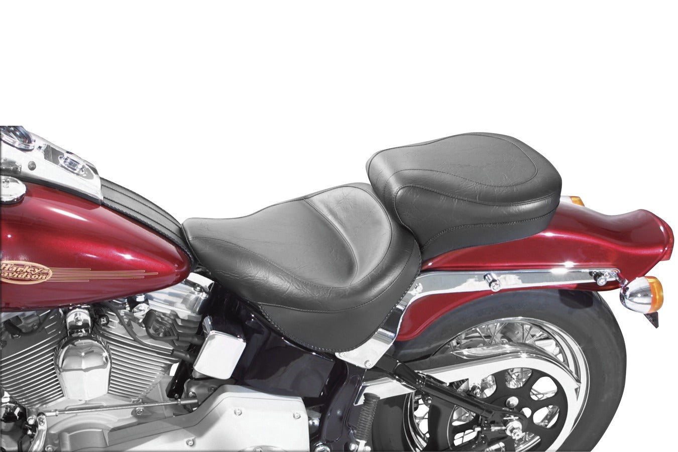 Wide Touring One-Piece, 2-Up Motorcycle Seat for Harley-Davidson Softail 1984-1999